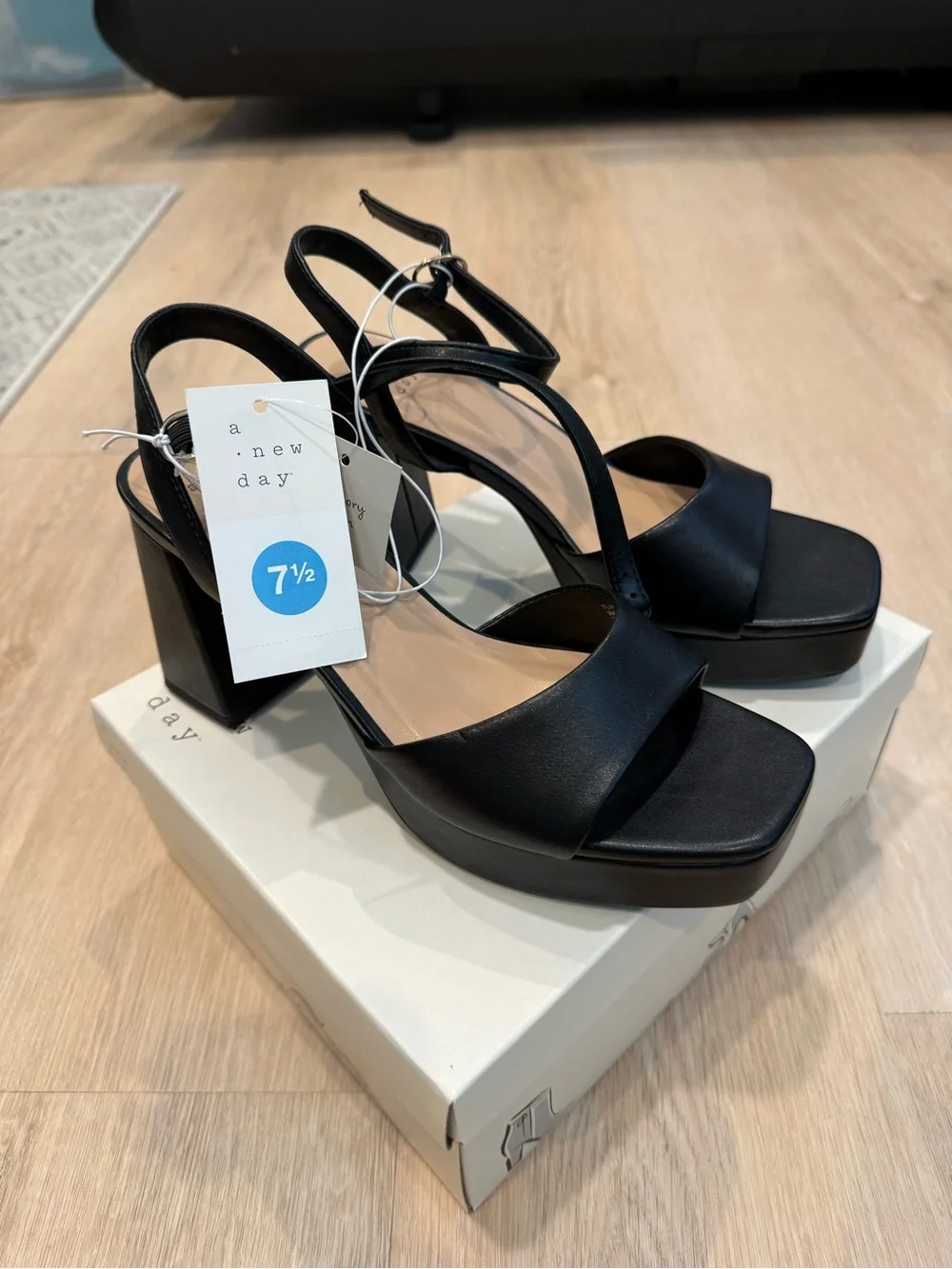 a new day Black Platform Block Heel Sandals with Ankle Strap